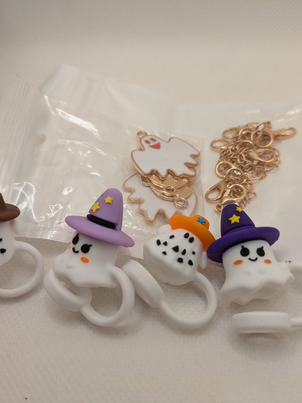 Halloween Ghost Straw Toppers with Charms